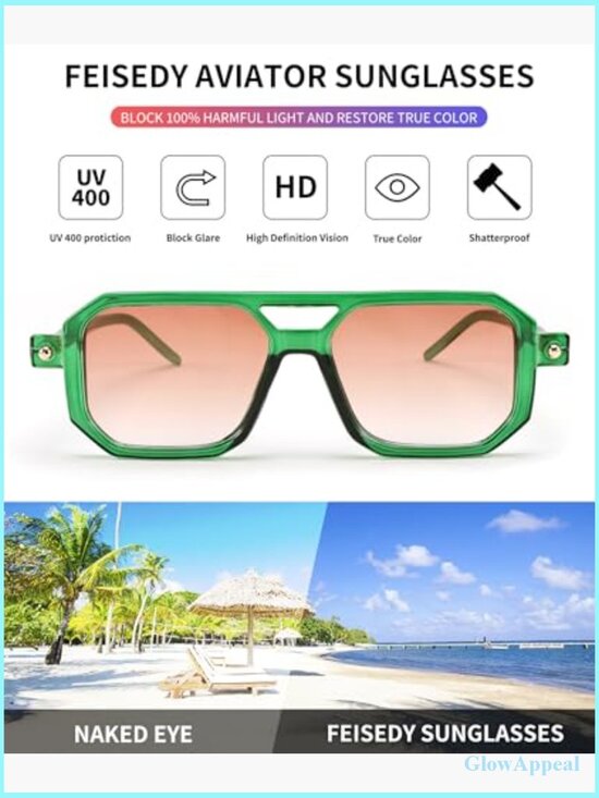 Vintage Square 70s Aviator Retro Sunglasses UV400 Protection main image 5